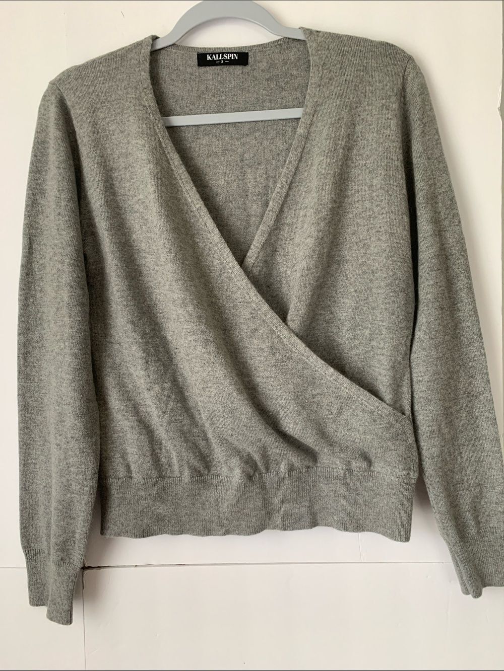 KallSpin Women's Cashmere Wool Blend Light Gray Wrap Sweater Size S